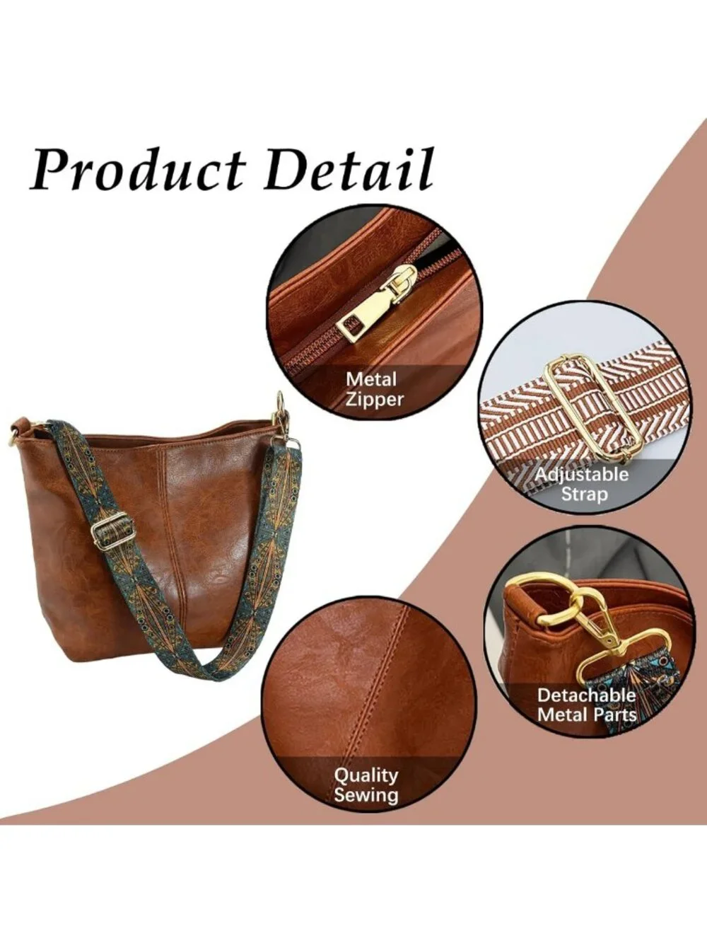 Stylish Vegan Leather Crossbody Hobo Bag with Guitar Strap & Zipper Closure for